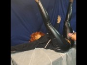 My sillicone doll and me in leather leggings.Legjob, tightjob, huge cumshot 16/16
