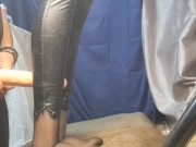 My sillicone doll and me in leather leggings.Legjob, tightjob, huge cumshot 2/16