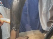 My sillicone doll and me in leather leggings.Legjob, tightjob, huge cumshot 3/16