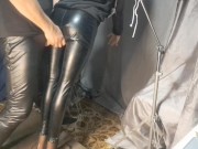 My sillicone doll and me in leather leggings.Legjob, tightjob, huge cumshot 6/16