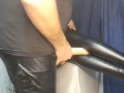 My sillicone doll and me in leather leggings.Legjob, tightjob, huge cumshot