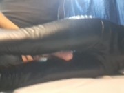 My sillicone doll and me in leather leggings.Legjob, tightjob, huge cumshot 9/16