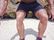 Sexy guy walks naked on the beach and touches his cock in a risky way - small cumshot 3/16