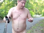 Exhibitionist Nudist walks butt naked in woods/forest and on public road, open field 2/16