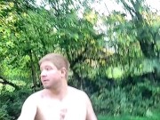 Exhibitionist Nudist walks butt naked in woods/forest and on public road, open field 9/16
