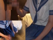 【足コキ・手コキ】水色セーラー服ザーメンぶっかけ（熊●・花●） 10/16