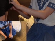 【足コキ・手コキ】水色セーラー服ザーメンぶっかけ（熊●・花●） 8/16