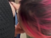 MILF with huge breasts sucks in the bar toilet, cumming 13/16