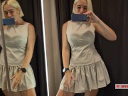 Try On Haul Transparent Clothes in the Fitting room. Blonde seduces in a mall 10/16