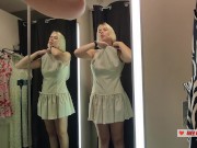 Try On Haul Transparent Clothes in the Fitting room. Blonde seduces in a mall 5/16