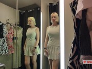 Try On Haul Transparent Clothes in the Fitting room. Blonde seduces in a mall 7/16