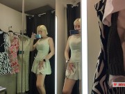 Try On Haul Transparent Clothes in the Fitting room. Blonde seduces in a mall 9/16