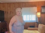 Horny Gilf Tries On Lacey Blue TRANSPARENT Outfit 14/16