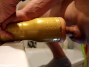 Flexible fleslight fucking with huge cumshot and intense moaning 9/16