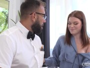 Cute Young Redhair Girl Needs Computer Help and Is Happy To Get More Than She Planned 7/16