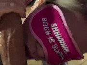 Deepthroat blonde swallows a lot of cum