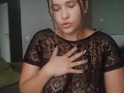 Hot brunette caresses her legs in pantyhose 2/16