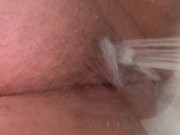 Bbw closeup shower head squirts pussy 4/16