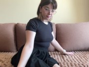 Beautiful brunette in a skirt shows her ass 1/16