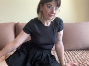 Beautiful brunette in a skirt shows her ass 7/16