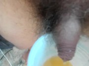 pissing in a yoghurt pot 5/16