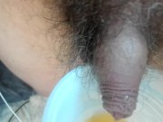 pissing in a yoghurt pot 7/16