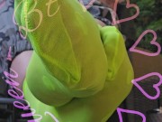 Green nylons with dots so lovely. 13/16