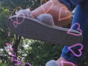 Dangling my house slippers on my toes. 7/16