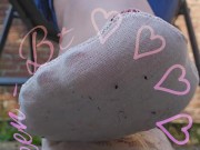 white socks in close up joy play. 8/16