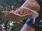 Dangling your favorite white slipper heels on my toes. 10/16