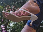 Dangling your favorite white slipper heels on my toes. 2/16