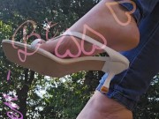 Dangling your favorite white slipper heels on my toes. 3/16