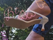 Dangling your favorite white slipper heels on my toes. 6/16