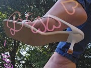 Dangling your favorite white slipper heels on my toes. 8/16