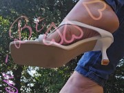 Dangling your favorite white slipper heels on my toes. 9/16