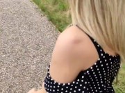 I'm fucking a sexy slut riskily in a city park. 1/16