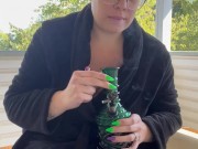 BBW step mom MILF 420 smoking fetish masturbating outside on porch in robe 2/16