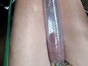 I measure my monster cock by the closed fist/now at 3 1/4 fists 🍆 😃! New improved homemade pipe 4/16