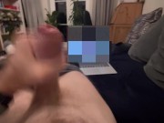 TEASER: ✊🏻💦 jerking while watching a girl grinding on a pillow and moaning - fucking HOT! 15/16