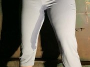 Babe drenches her yoga pants behind dumpster 10/16