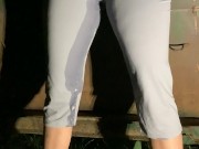 Babe drenches her yoga pants behind dumpster 12/16