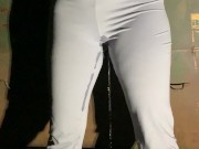 Babe drenches her yoga pants behind dumpster 4/16