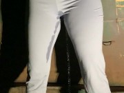 Babe drenches her yoga pants behind dumpster 5/16