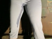 Babe drenches her yoga pants behind dumpster 7/16