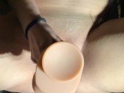 Girl plays just the tip with dildo sliding it up her clit til she cums 4/16