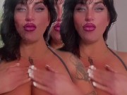 Milf rubs big natural tits together with oil 9/16