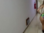 He couldn't stand to see the blonde with a big ass stretching, and was caught jerking off. 3/16