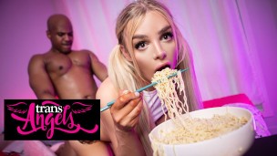 TRANS ANGELS - Angellica Good Gets Distracted When Doing A Mukbang By Papi Santiago's Cock