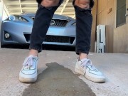 Piss Slut pissing by her front porch!! 16/16