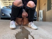 Piss Slut pissing by her front porch!! 4/16